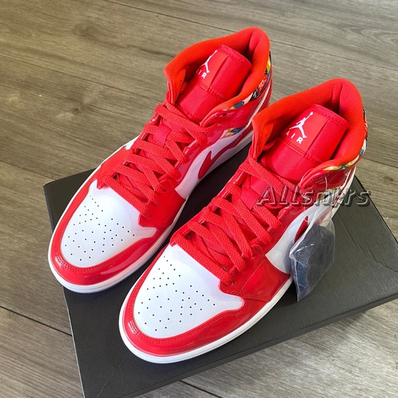 Air Jordan 1 Mid Chili Red Patent Men’s - Picture 3 of 7